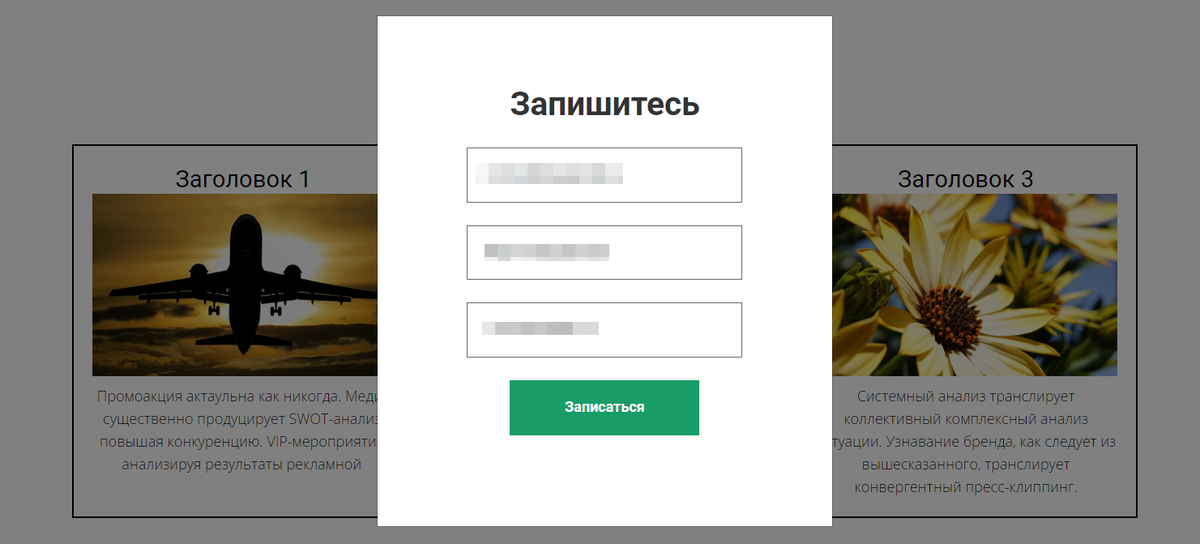 Всплывающая форма на странице Всплывающая форма на странице