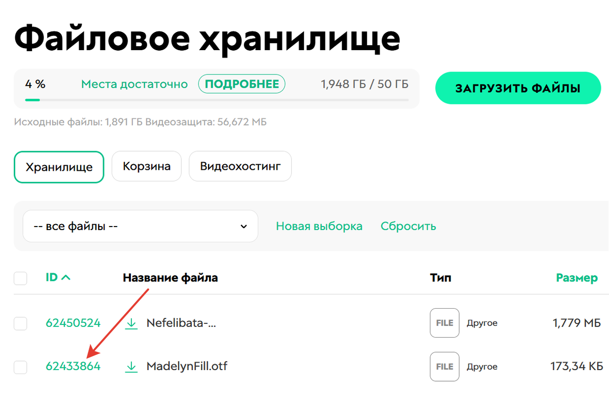 ID файла в хранилище ID файла в хранилище