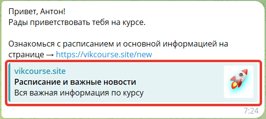 <p>Отображение сообщения при выключенной опции </p><p>«Скрывать превью ссылок»</p>