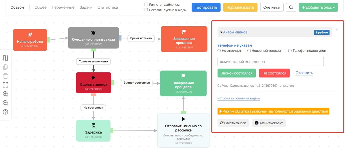 Панель управления тестированием Панель управления тестированием