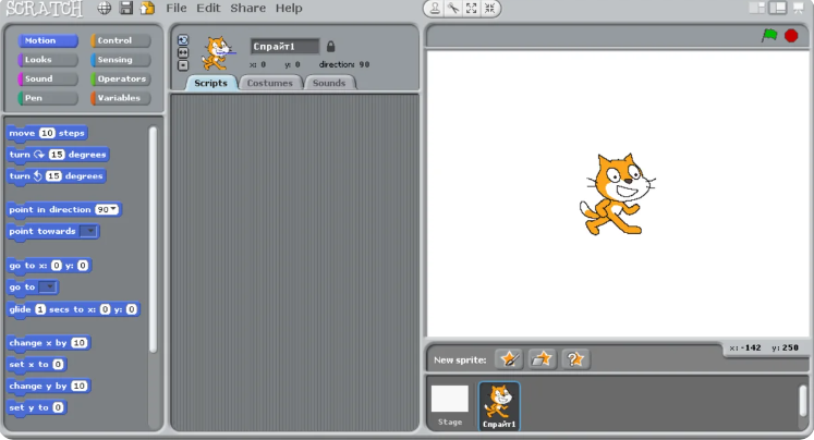 Интерфейс Scratch 1.4 Интерфейс Scratch 1.4