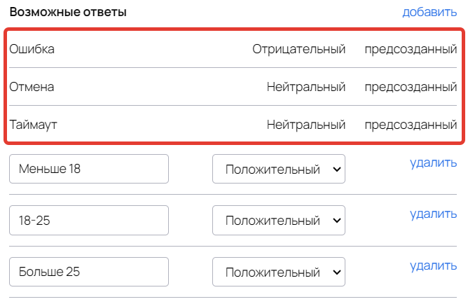 Предсозданные варианты ответа Предсозданные варианты ответа