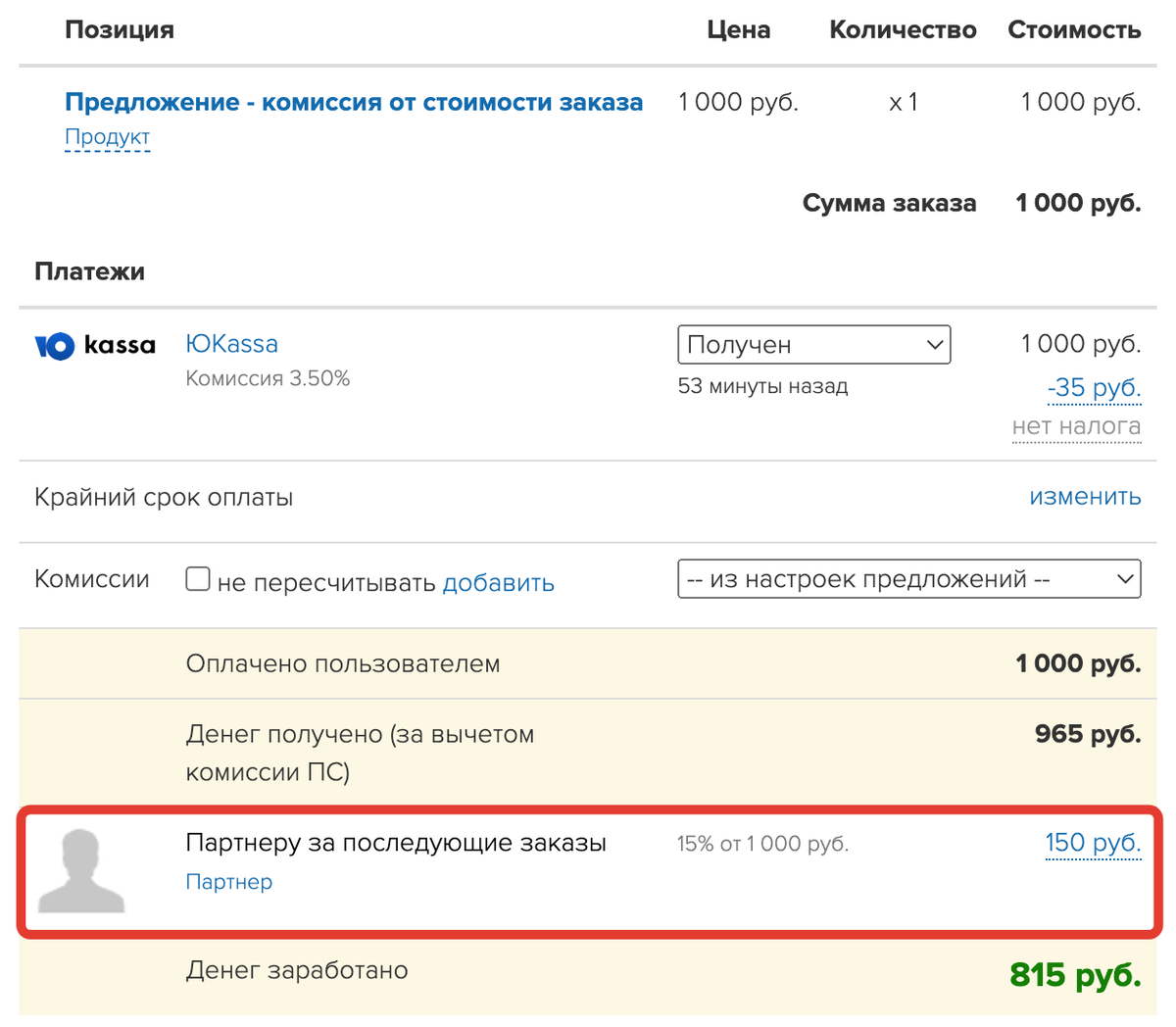 Комиссия партнера Комиссия партнера