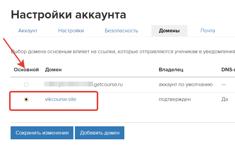 <p>Домен, выбранный основным</p> <p>Домен, выбранный основным</p>