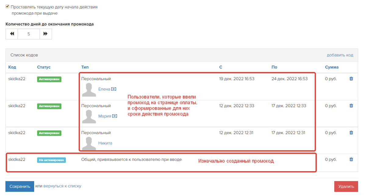 <p>
Сроки действия промокодов для пользователей </p> <p>
Сроки действия промокодов для пользователей </p>
