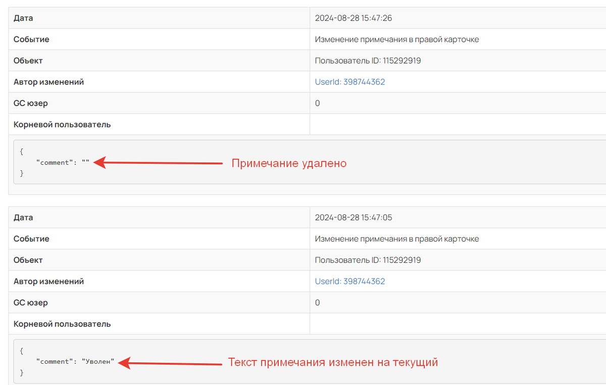 <p>
Пример логирования информации по комментарию</p> <p>
Пример логирования информации по комментарию</p>