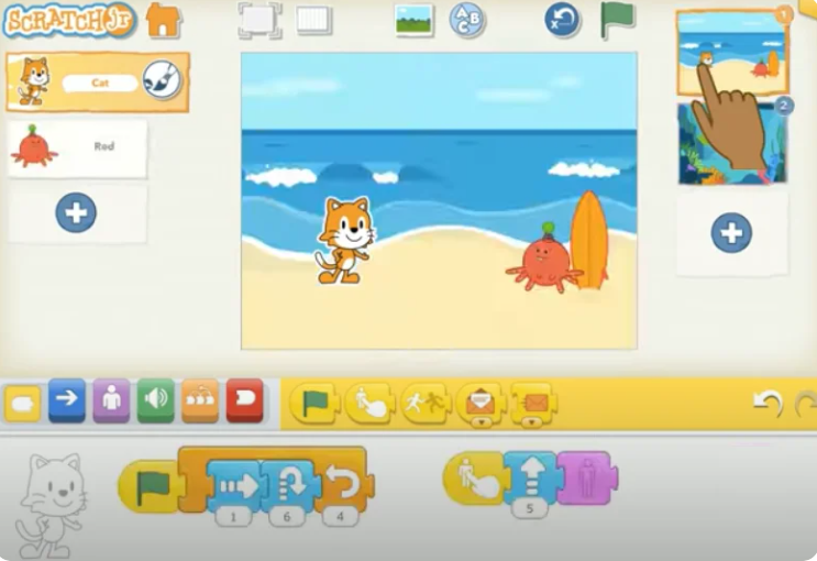 Интерфейс Scratch JR на планшете Интерфейс Scratch JR на планшете