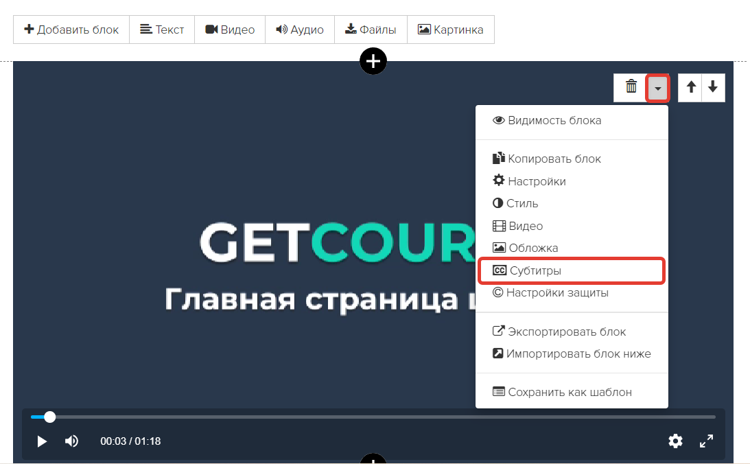 Как перейти к настройкам субтитров в уроке Как перейти к настройкам субтитров в уроке