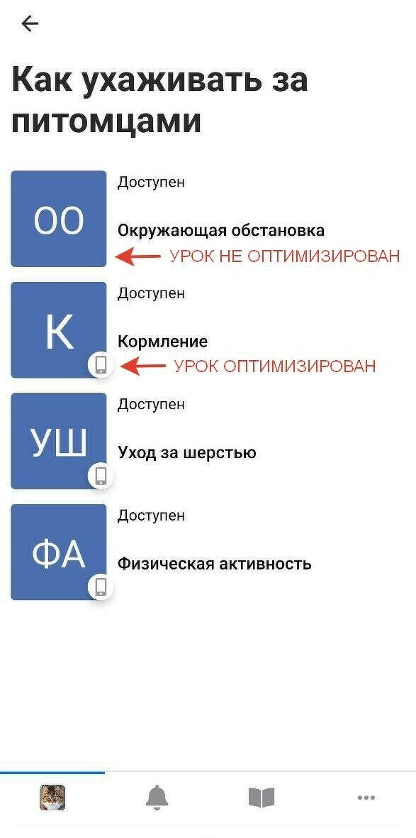 Вид уроков в приложении Вид уроков в приложении