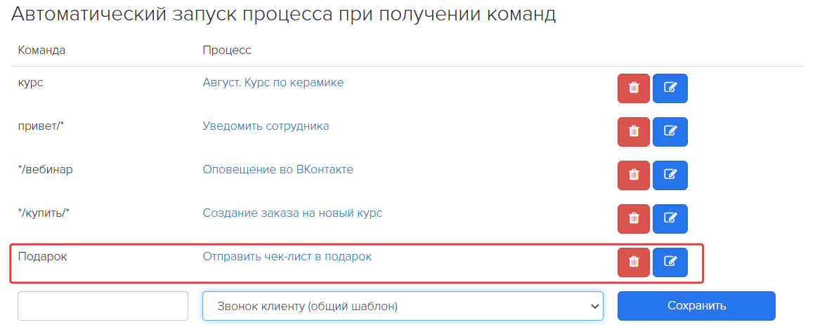 Команды в настройках Telegram-бота Команды в настройках Telegram-бота