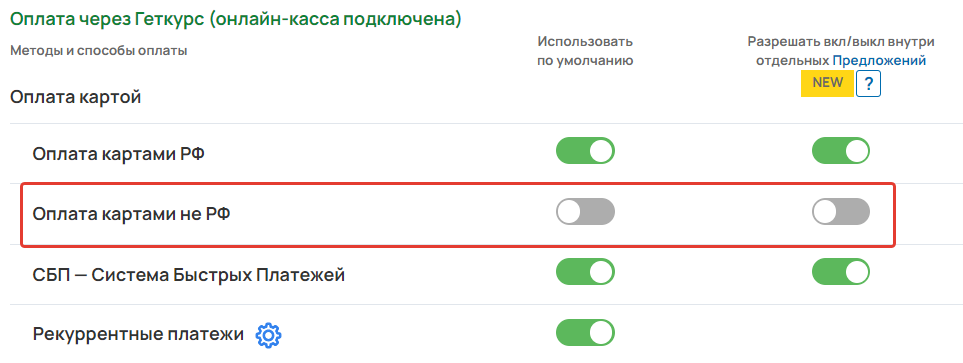 Метод оплаты выключен во всех предложениях Метод оплаты выключен во всех предложениях