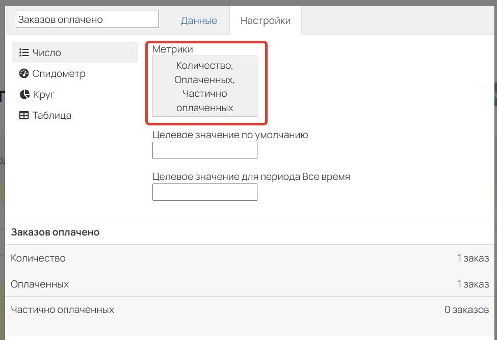 Поле выбора метрик Поле выбора метрик