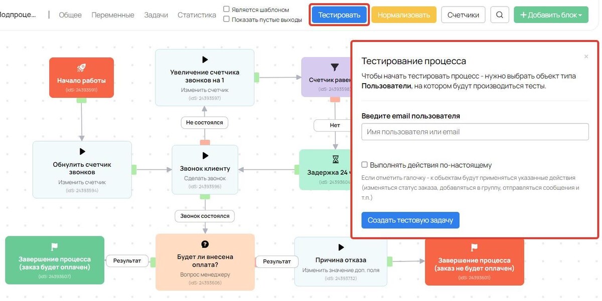 Тестирование процесса