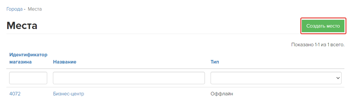 Создание места Создание места