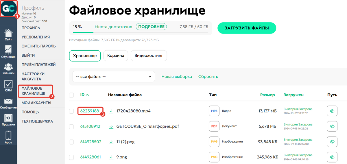 ID файла в файловом хранилище ID файла в файловом хранилище