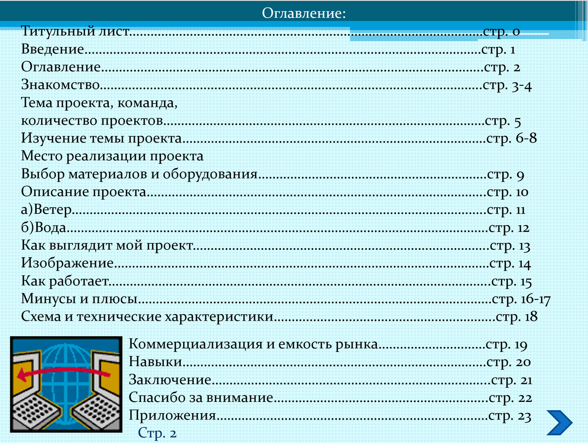 Оглавление в презентации.