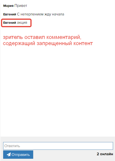 <p>Зритель оставил комментарий с запрещенным контентом</p>