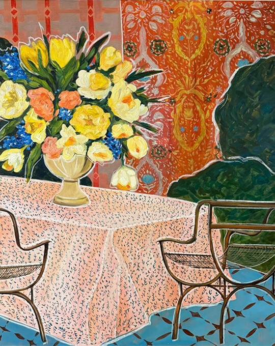 
		
		<p>Вечер вдвоём. Тюльпаны, 2025<br>Холст, масло, масляная пастель<br>140 Х 160 cm</p>		