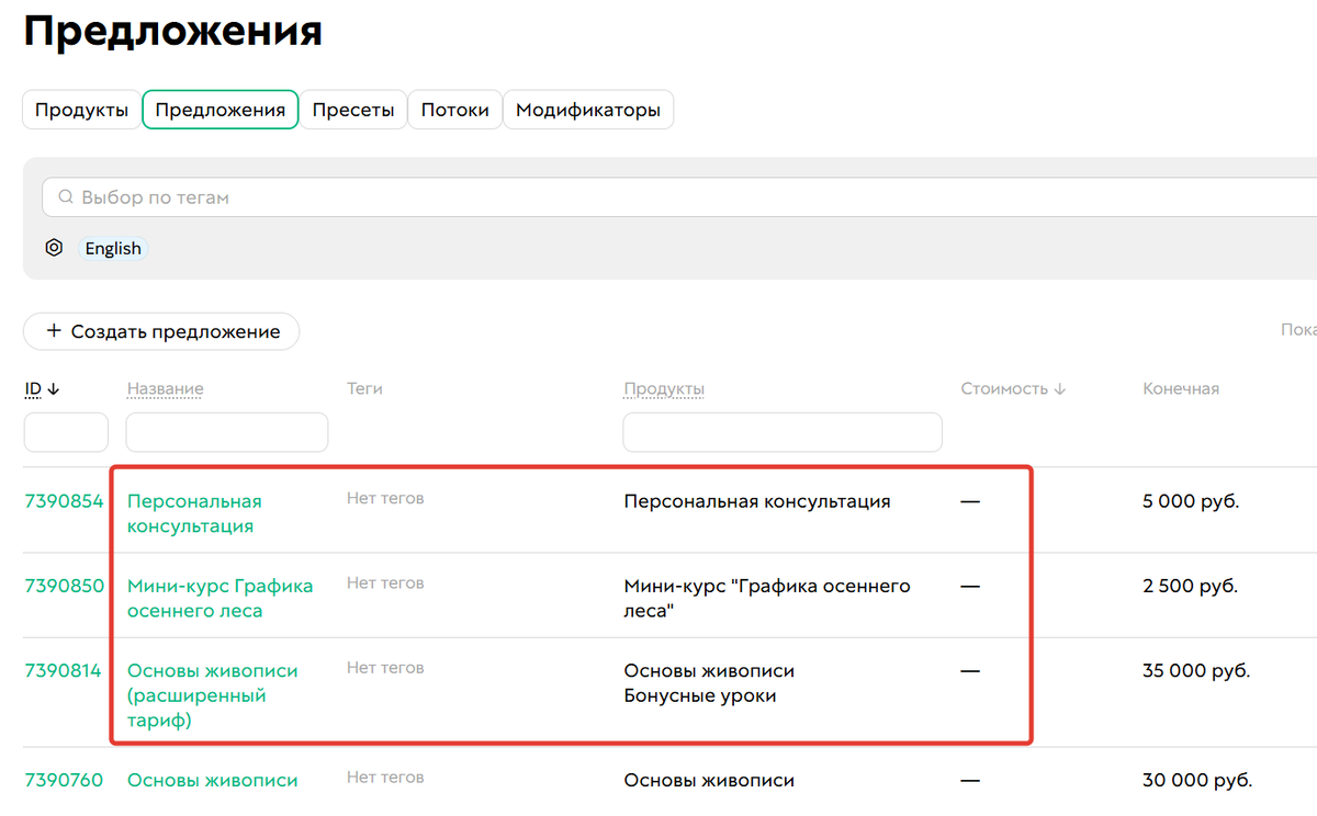 Предложения для апселлов и кросс-селлов