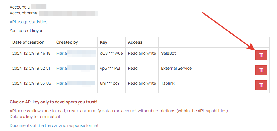 
		<p>API key deletion</p>	