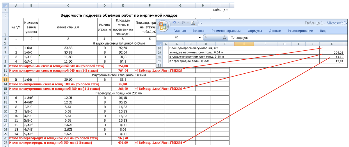 Посчитать объемы по проекту