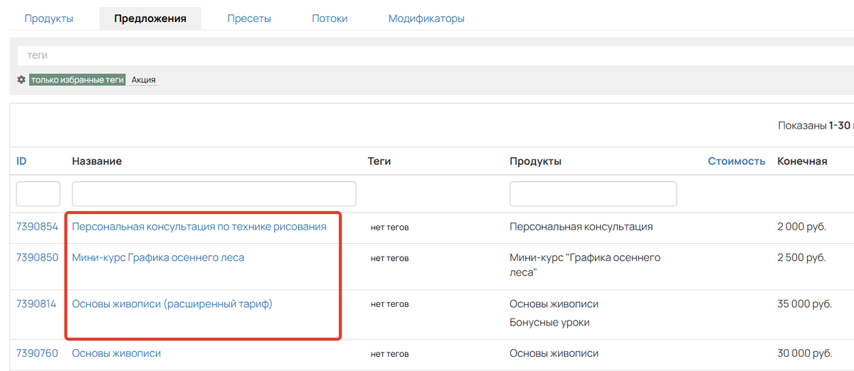 Предложения для апселлов и кросс-селлов