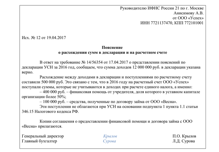 Пояснение на требование в налоговую о расхождениях образец