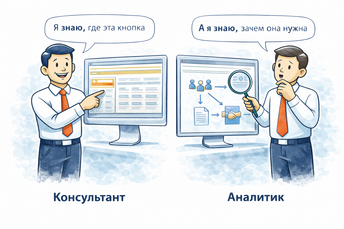 Разница между консультантом 1С и аналитиком: система против понимания бизнеса