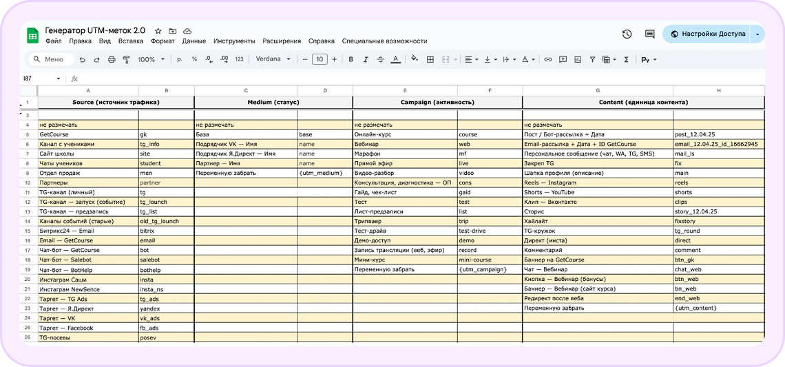 Метки из раздела “Справочник” в генераторе UTM-меток