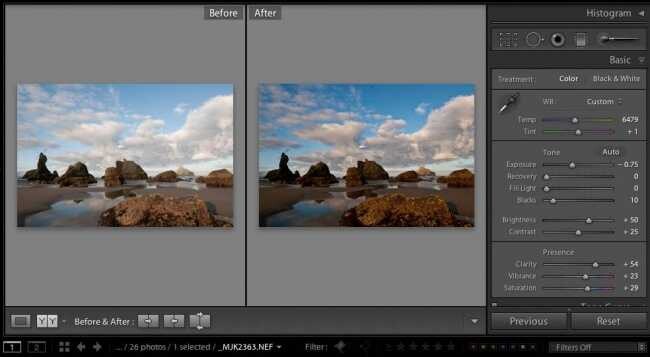 Рабочая область в Lightroom