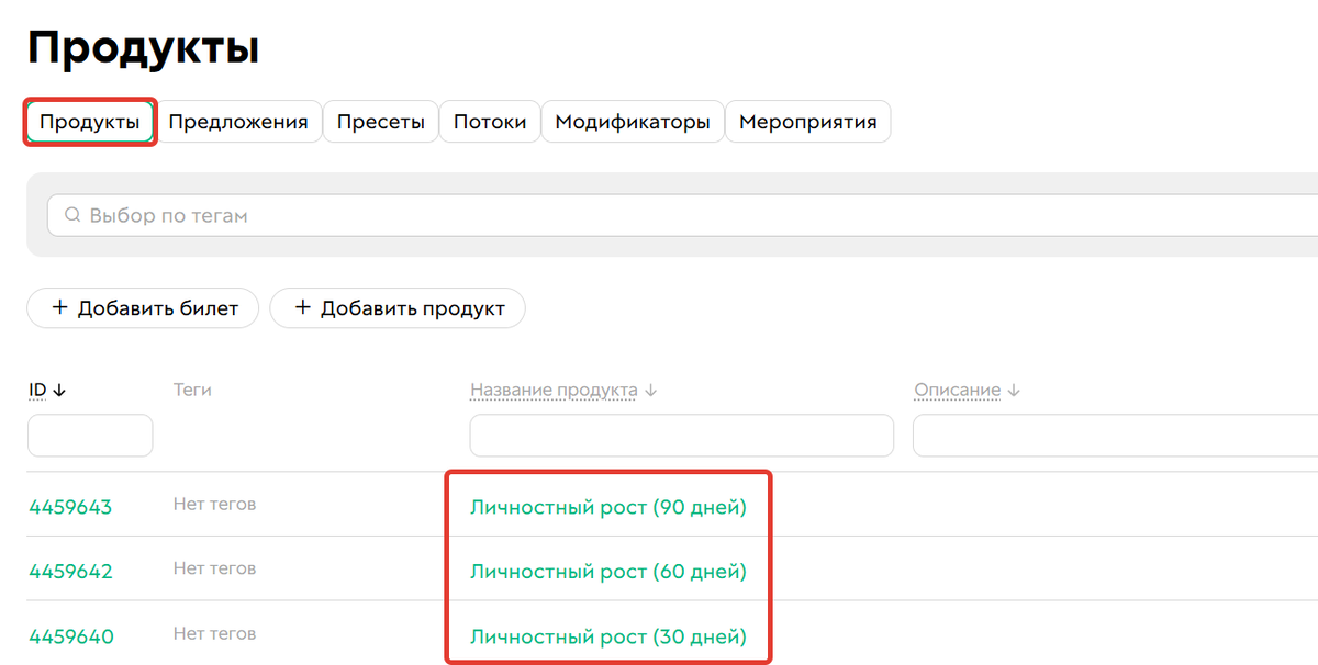 <p>
		Продукты для каждого срока доступа</p>