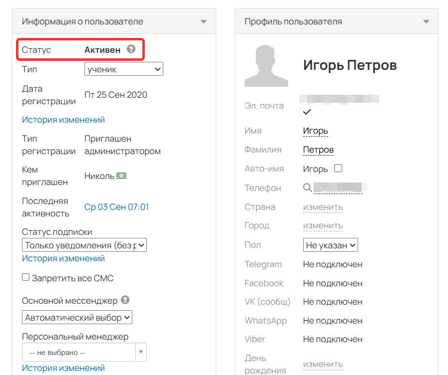 
		<p>Статус в профиле пользователя</p>	