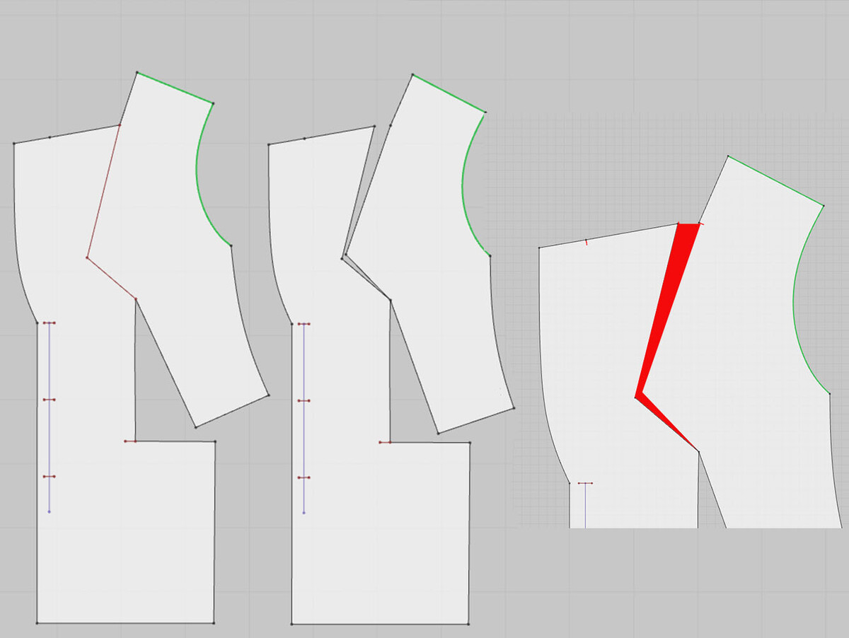 рис.7 процесс ращзмоделирования нагрудной вытачки и появление 