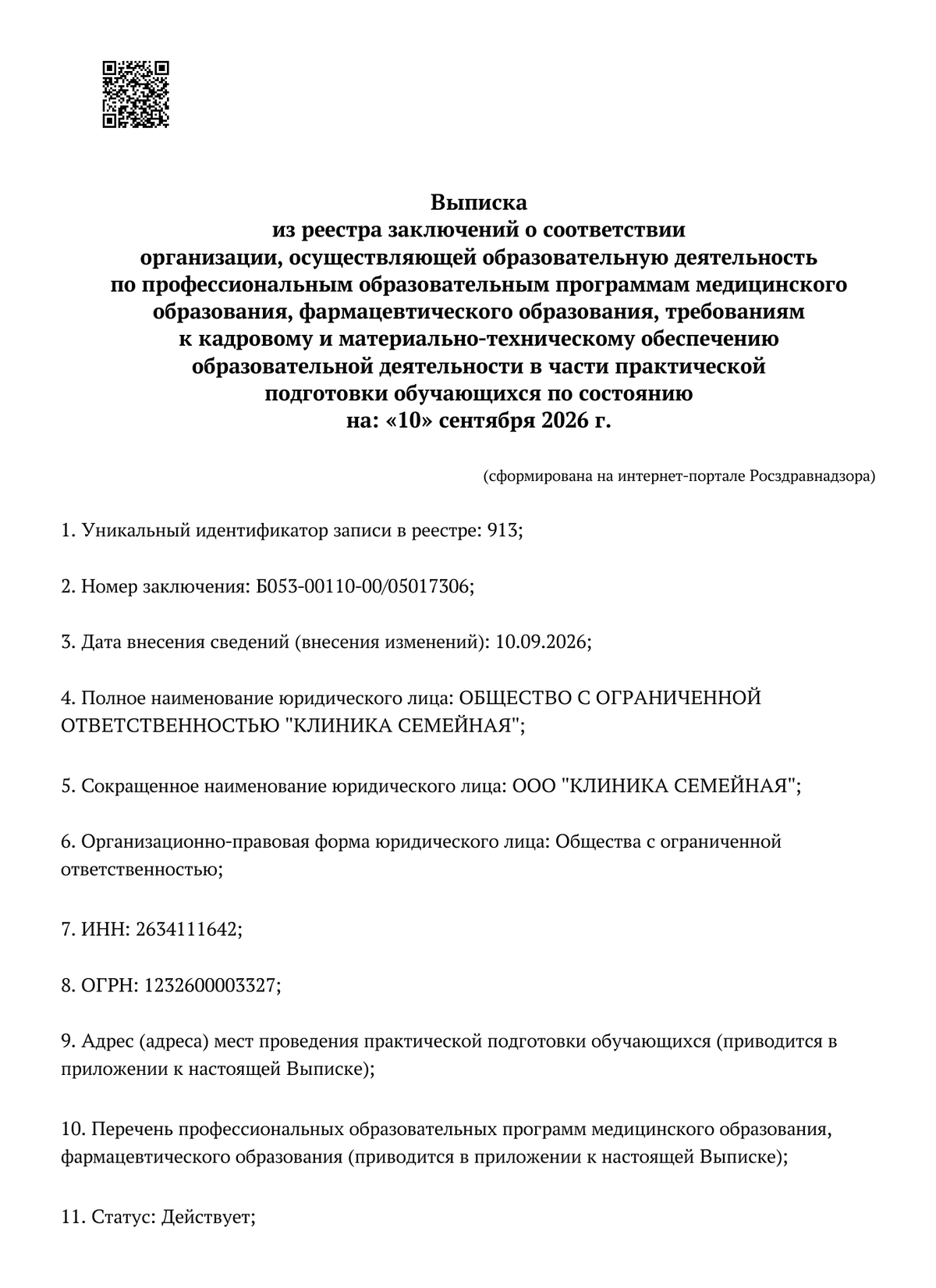 Выписка Росздравнадзора