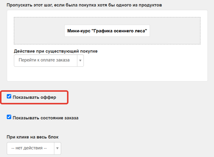 <p>Опция «Показывать оффер»</p>