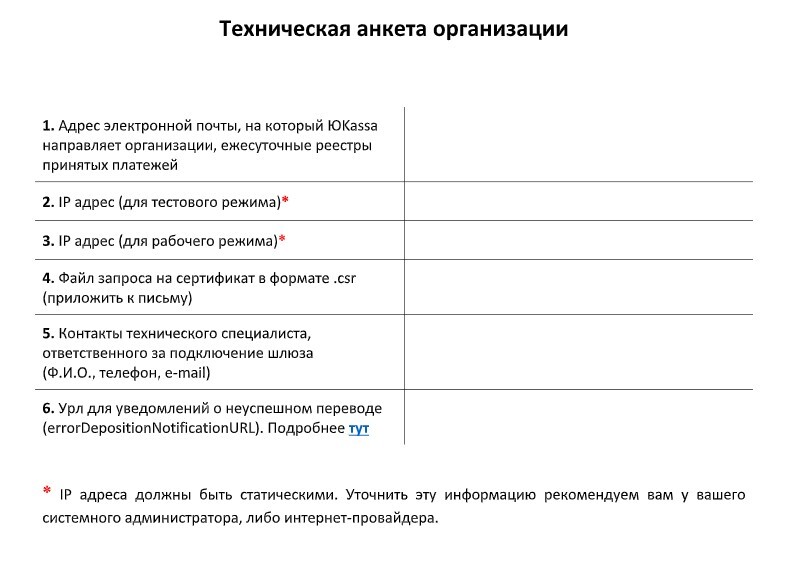 Техническая анкета организации