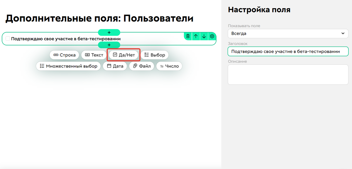 Дополнительное поле типа «Да/Нет»