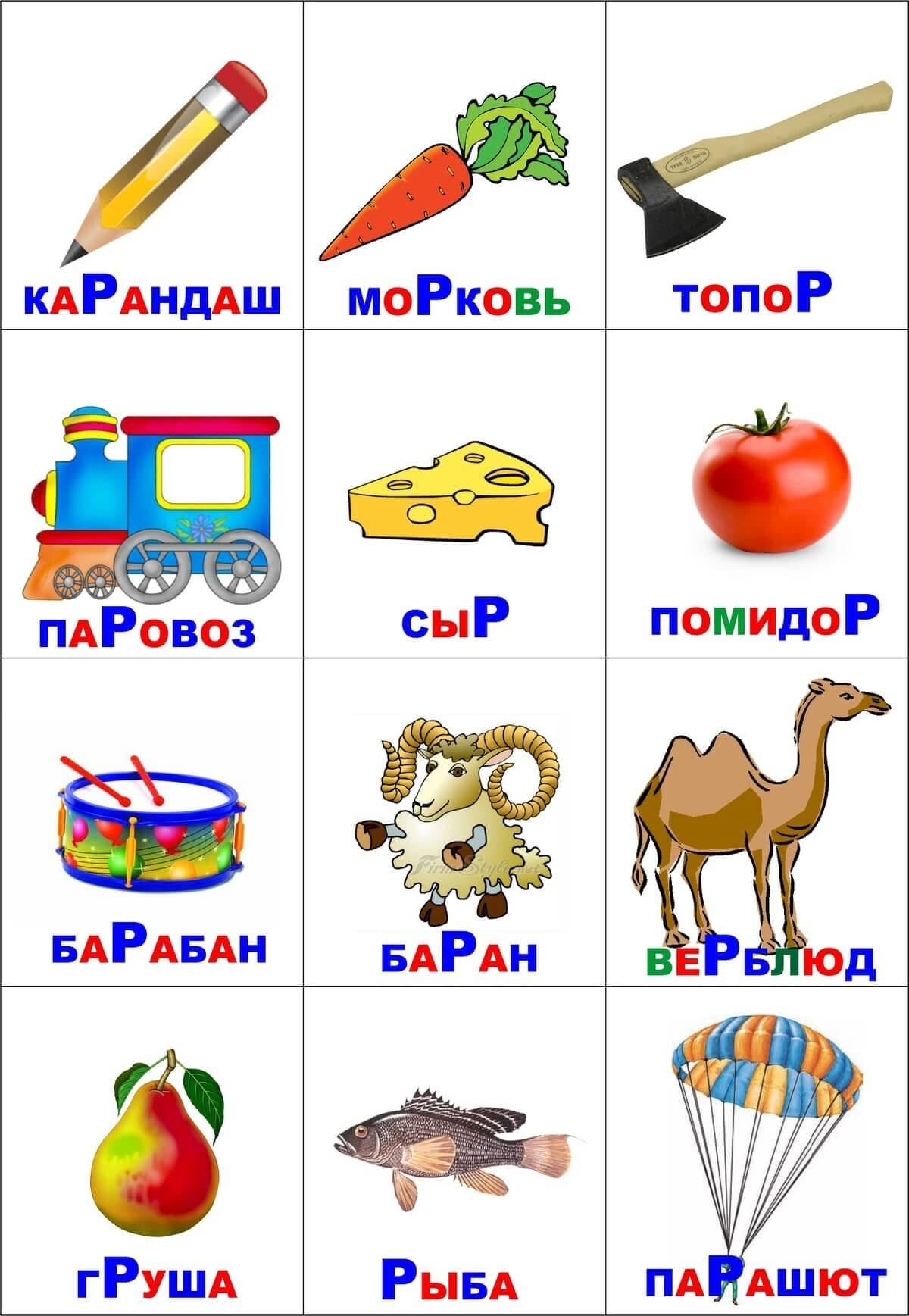 Предметные картинки для логопеда на звуки