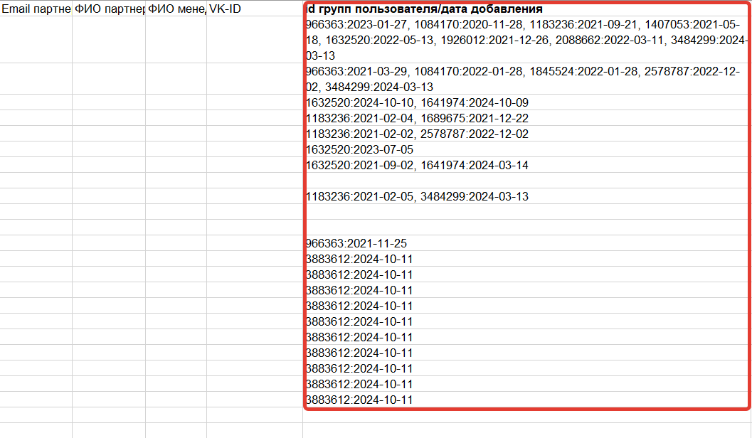 «id групп пользователя/дата добавления»