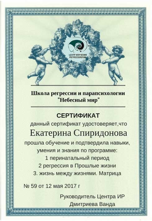Сертификат Екатерины Спиридоновой 2