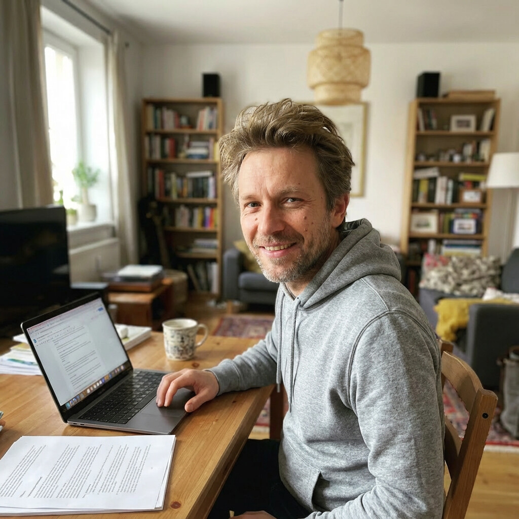 Андрей ведет первую сессию онлайн как wellness-коуч и консультант