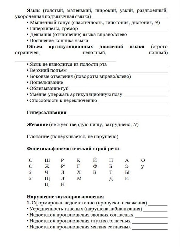 Логопедическая карта для диагностики дизартрии. Блог Лого Портал